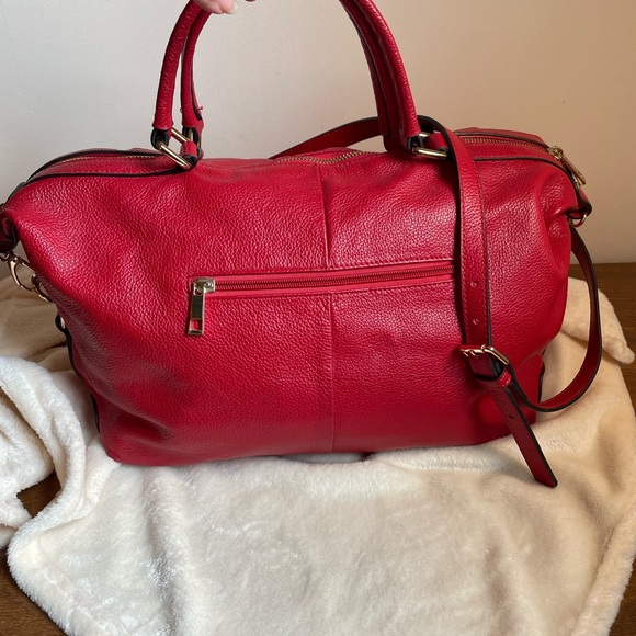 Ora Delphine Red Satchel with Gold Hardware Details, OS - Picture 1 of 11
